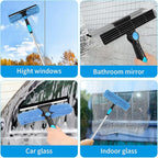 Professional 72'' Window Squeegee Cleaning Washing Tool/Kit with Extension Pole, 3 in 1 Squeegee for Window Cleaning Kit for High Window with 1 Rotatable Head 4 Interchangeable Scrubber