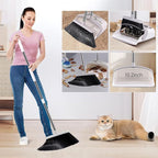 Broom with Dustpan Combo Set, Hand Broom and Dustpan Set for Sweeping Indoor Angle Broom for Home Office Kitchen Lobby Floor Pet Hair Indoor&Outdoor Cleaning (White&Gray)