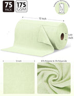 Fantasticlean Microfiber Cleaning Cloth Roll -75 Pack, Tear Away Microfiber Towels, 12" x 12", Reusable, Washable, Scratch Free, Ultra Absorbent Dishcloth for All-Around Cleaning Supplies (Green)