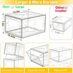 1 Pack Large Clear Shoe Box for Men’s Size 13 Sneakers, Stackable Drop-Front with Magnetic Door, BPA-Free Plastic Display Organizer, 13.5” x 10.55” x 7.5” – Transparent