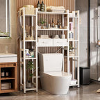 Besiost Over The Toilet Storage with 2 Drawers - 11 Tier Bathroom Organizer Freestanding Space Saver Storage Rack with Adjustable Shelf Above Toilet Stand with 4 Hooks for Restroom, Laundry, White