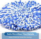 8 Pack RinseClean Spin Mop Replacement Head Refills with 1 Rotating Mop Base Compatible with O Ceda RinseClean 2 Tank System, Blue Microfiber Mop Refills for Floor Cleaning