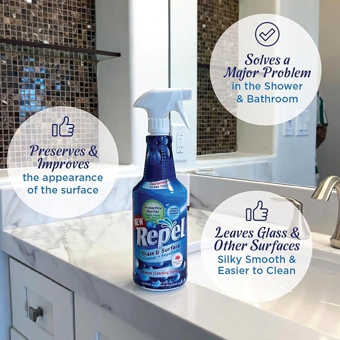 Clean-X REPEL Glass & Surface Cleaner 32 fl. oz. - Cleans & Repels water spots and dirt on glass, mirror, tile and multi surface by UNELKO (3)