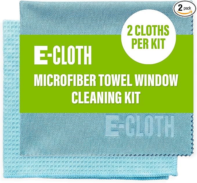 E-Cloth Microfiber Window Cleaning Cloth Kit - Glass Cleaning Cloth for Windows, Mirrors, Cars, Lenses, Eyeglasses, & More, Streak Free Clean, Machine Washable Reusable Towel - Alaskan Blue