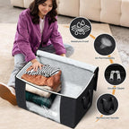 Fab totes 24 Gallons Clothes Storage, Foldable Thick Fabric Blanket Storage Bags, Containers for Organizing Bedroom, Closet, Clothing, Comforter, Organization with Handle (3 Pack,Black)