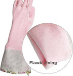 KINGFINGER Rubber Latex-Free Dishwashing Gloves for Household Cleaning, Waterproof, 2-Pair Large with Long Cuff & Flock Lining
