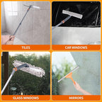 Squeegee Window Cleaner Set 2-in-1 Multi-Surface Cleaning Tool with Extendable Pole, Detachable Microfiber Cloths Bendable Head for Indoor & Outdoor Glass for Car Indoor Outdoor High Windows