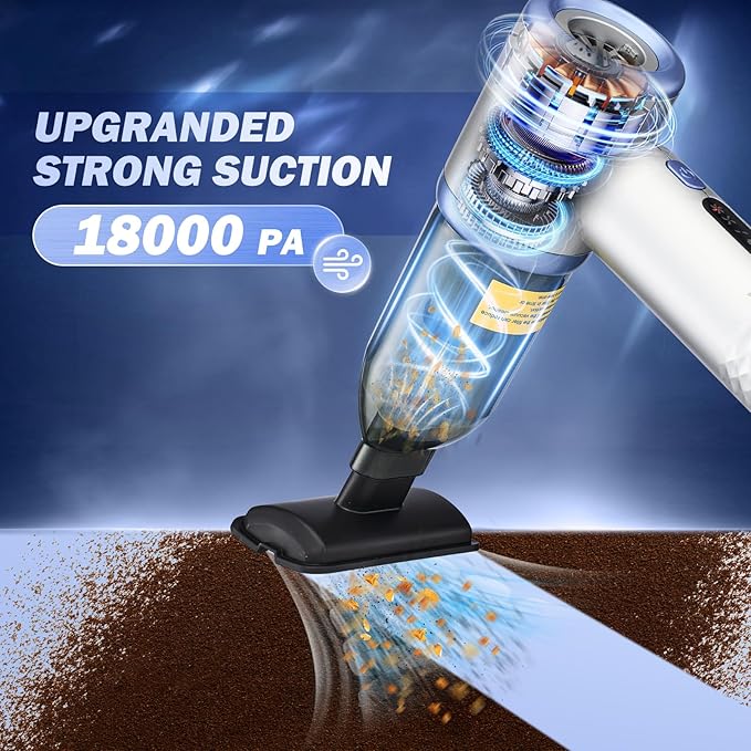 Mini Vacuum Cleaner, 3 in 1 Cordless Handheld Vacuum Cleaners, 18000Pa High Power Car Vacuum Cleaner with Brushless Motor,Adjustable Car Vaccum Portable Cordless for Cars,Desktop-Blue