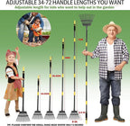 Garden Leaf Rakes, 6FT Rakes for Lawns Heavy Duty 11 Metal Tines 9 inch Wide, Adjustable Long Steel Handle, Small Shrub Rake, Gathering Leaves (Black)