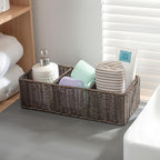 myHomeBody Wicker Basket With 3 Compartments, For Toilet Tank Paper Rolls, Hand Woven Bathroom Countertop Organizer, Bedroom Organization, 1pc, Rustic Brown