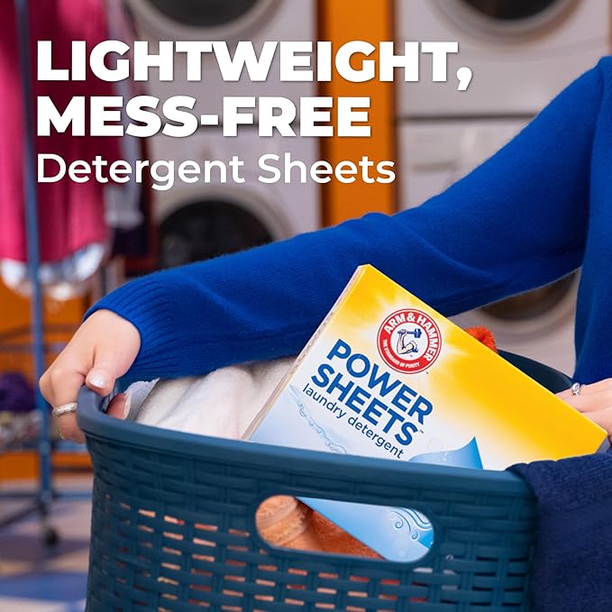 Arm & Hammer Power Sheets Laundry Detergent, Fresh Linen 50ct, up to 100 Small Loads (Packaging may vary)