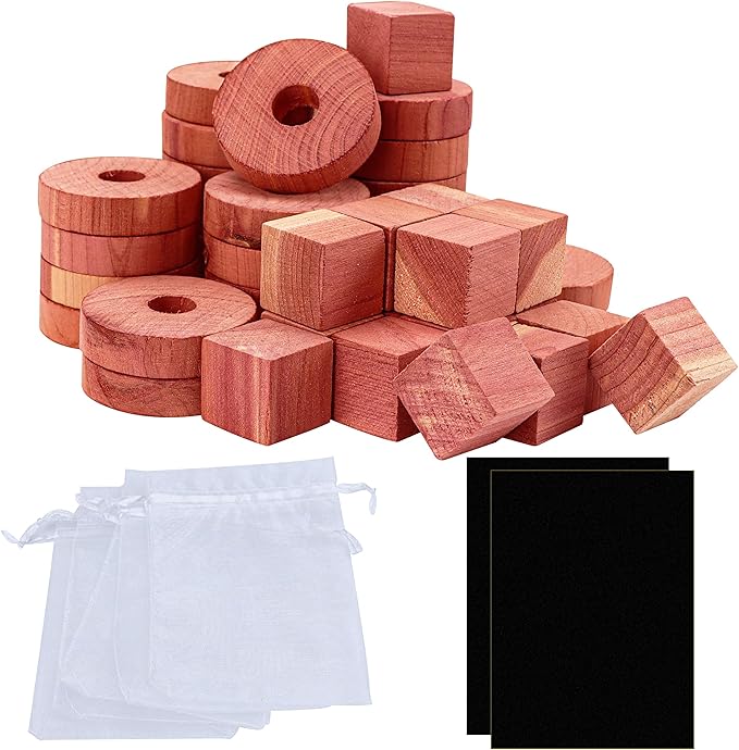(172pcs) Cedar Block for Closet Drawers, Aromatic CedarRings, Natural Fresh Scent CederWood, CedarClosets Clothes Storage Wardrobes and Drawers Cedar Freshener
