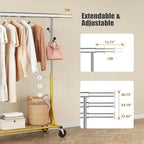 Gewudraw Rolling Clothes Rack Load 530lbs,Heavy Duty Garment Rack With Sturdy Wheel And Shelves, Adjustable Portable Hanging Rack For Clothes, Gold