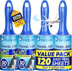 PetLovers Extra Sticky Lint Roller Mega Value Set for Pet Hair Removal and Clothes, Dog and Cat Lint Remover (Blue, 4 Pack Mini)