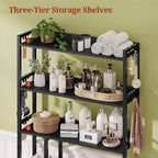 UPOSOJA Over The Toilet Storage Cabinet with Pulley, Bathroom Organizer W/6 Hooks for Restroom, Laundry, Plant Stand (Black)