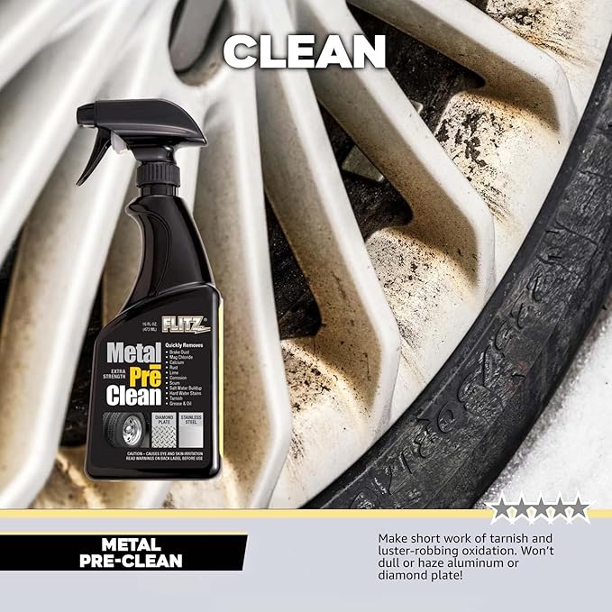 Flitz Metal Pre-Clean - 16oz of USA-Made Stainless Steel Cleaner Spray - Works on Aluminum, Brass, Copper, & More - Tarnish, Rust Remover for Metals - Non-Abrasive Aluminum Deoxidizer (6 Pack)