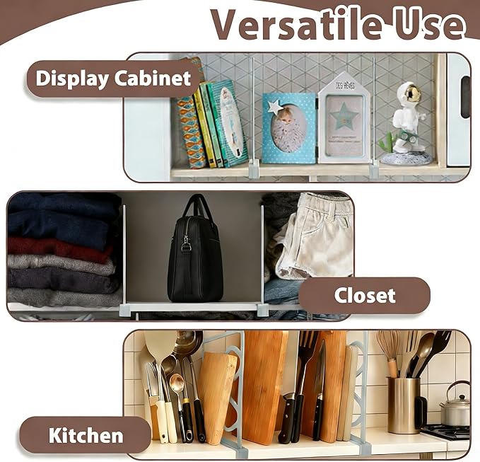 ZhLife 2-PCS Plastic Shelf Dividers, Closet Organizers & Storage for Closet, Shelf, Kitchen, Pantry, Bathroom & Office, Organizer for Clothes, Books, Towels, Purses (Gray 2-PCS)