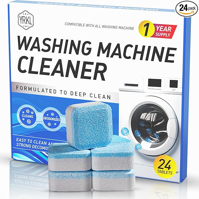 Washing Machine Cleaner Tablets – 24-Pack Deep Cleaning & Descaler for HE, Front Load & Top Load washer cleaner tablets, Septic-Safe, 12-Month Supply