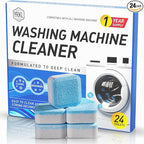 Washing Machine Cleaner Tablets – 24-Pack Deep Cleaning & Descaler for HE, Front Load & Top Load washer cleaner tablets, Septic-Safe, 12-Month Supply
