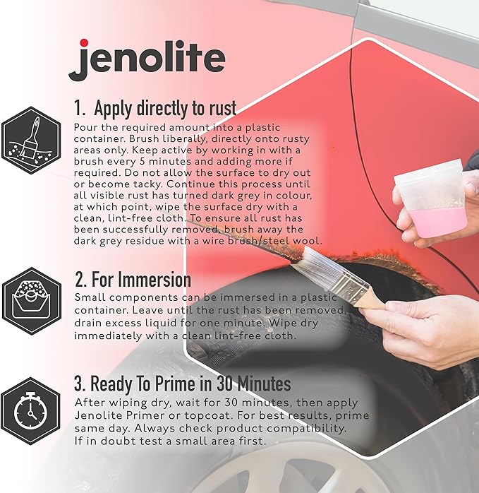 JENOLITE Rust Remover for Metal 17oz (500 ml). Fast‑Acting No‑Drip Thick Liquid Removes Rust to Bare Metal, Industrial Strength. Made in Britain