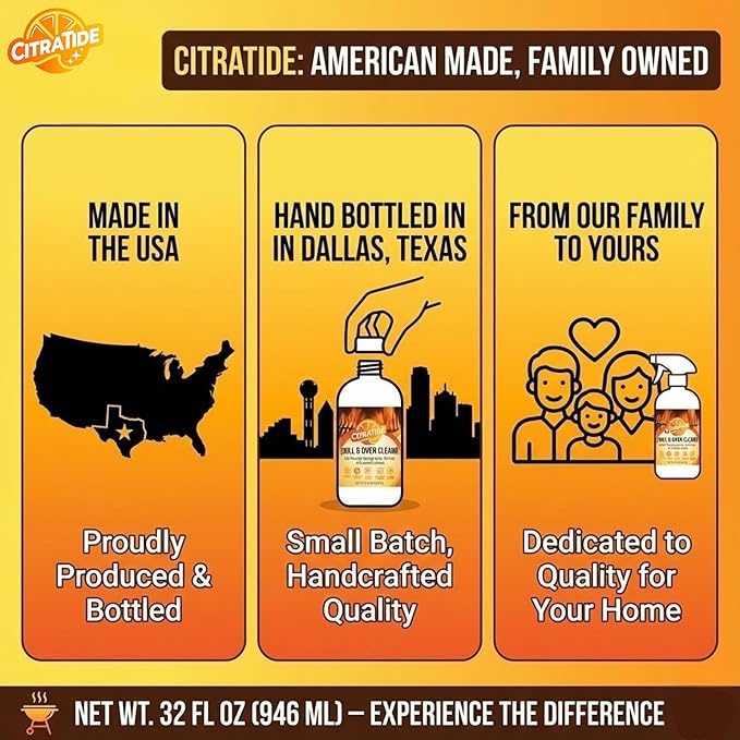 CITRATIDE Grill & Oven Cleaner Spray – Heavy Duty Plant-Based Citrus Degreaser Cleans and Degreases BBQ Cooking Grates and Racks, Pellet and Electric Smokers– Non-Toxic, USA Made (32 fl oz)