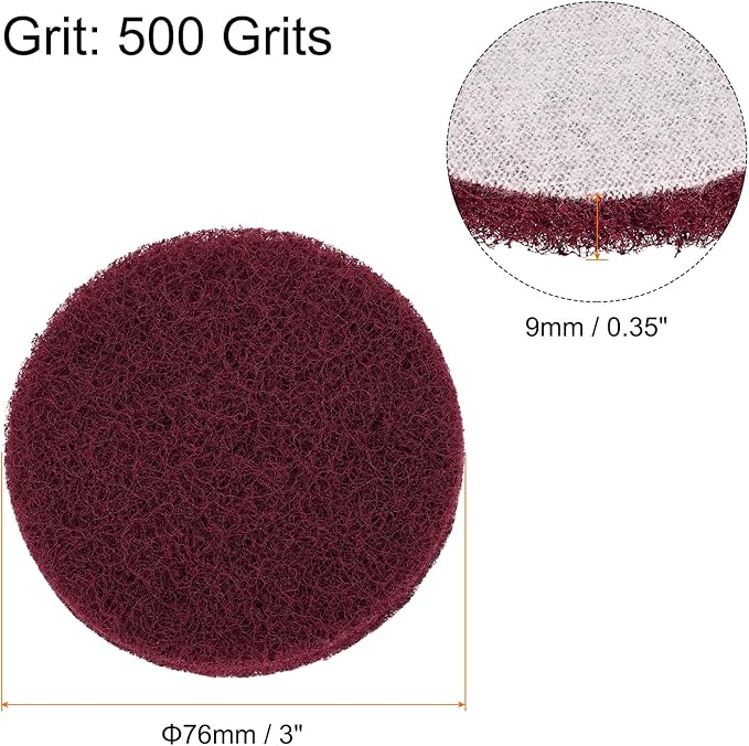 HARFINGTON 12pcs Scrubber Scouring Pads 500 Grits 3 Inch Drill Power Brush Hoop and Loop Surface Conditioning Disc Drill Scuffing Disc Scrub Pads for Home Kitchen Cleaning, Dark Red