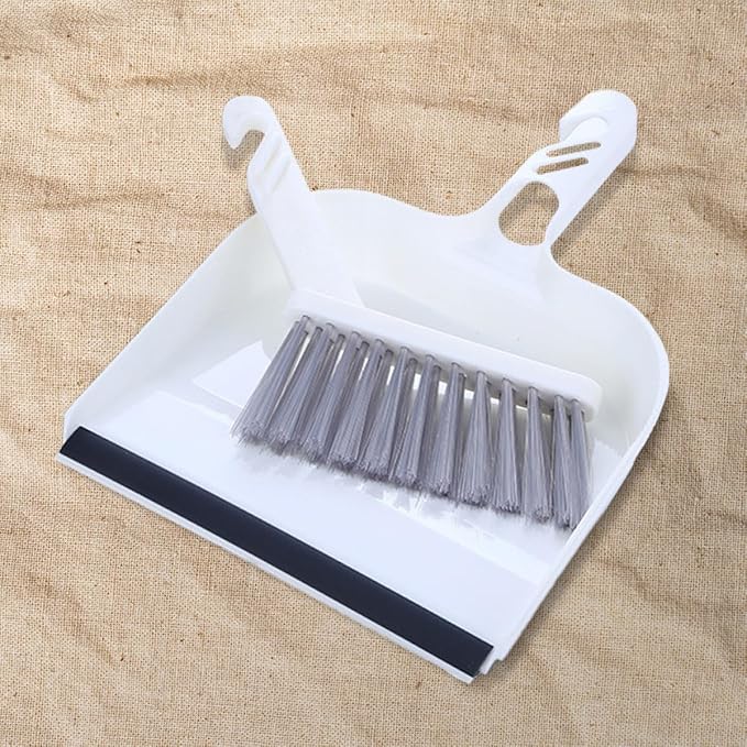 ARTIBETTER Mini Broom and Dustpan Set 2pcs White, Desktop Cleaning Shovel Brush Combo for Kitchen Table Sweeping, Home Cleaning Accessory for Indoor Use