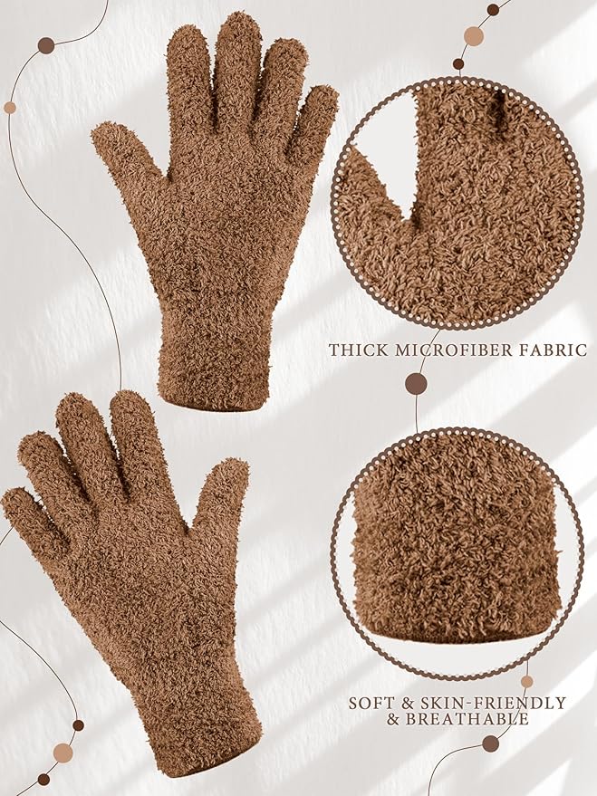 Patelai 3 Pairs Microfiber Plant Dusting Gloves Leaf Cleaning Gloves for Indoor Plants, Blinds, Furniture, House (Black,Brown,Dark Brown,Large)