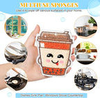 8 Pack Cute Kitchen Sponges Dish Set Compressed Non-Scratch Reusable Kitchen Cleaning Household Sponges for Dishes, Pans, Kitchen, Fruit, Plate, Bathroom(Bubble Tea)