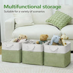 12 x 12 Inch Cube Storage Bins, 4 Pack Fabric Storage Basket with Handles, Foldable Boxes Organizer for Shelf Baskets for Home, Clothes (White/Green)
