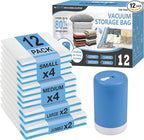 Cozy Essential Travel Vacuum Storage Bags with Rechargeable Cordless USB Pump, Space Saver Bags for Luggage, Suitcase, Carry-On, for Clothes, Blankets, Bedding & Seasonal Storage,12 Combo