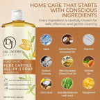 Dr. Jacobs Naturals Almond Castile All-in-One Cleaner and Soap - Plant-Based Formula for House Cleaning Floors and Appliances - Gentle on Skin and the Planet - 32 oz, 1 Pack