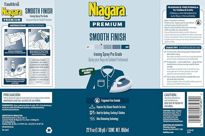 Niagara Spray Starch (22 Oz, 6 Pack) Trigger Pump Liquid Starch for Ironing, Non-Aerosol Spray on Starch, Reduces Ironing Time, No Flaking, Sticking or Clogging, Biodegradable Ingredients, Recyclable
