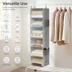 STORAGE MANIAC 6-Shelf Hanging Closet Organizer and Storage, 2 Separable 3-Shelf Haning Organizers for Closet, Collapsible Hanging Shelves Wardrobe Organization, College Dorm Room, Nursery, Gray