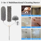 Microfiber Feather Duster 5-in-1 Kit with Extension Pole, Washable Cleaning Duster Set with 3 Duster Heads, Cobweb Duster, Corner Brush, 100'' Extendable Long Duster for High Ceilings, Fans, Furniture
