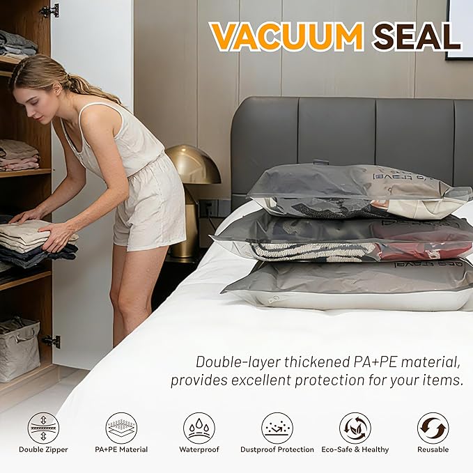 Travel Vacuum Bags for Clothing with Rechargeable Cordless Pump,Vacuum Storage Bags,9 Pack Vacuum Bags,Compression Packing for Clothes,Pillows,Comforters & Travel