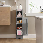Tangkula Small Bathroom Storage Cabinet with Door, Toilet Paper Holder Stand with Adjustable Shelves & Open Compartment for Small Spaces, Narrow Freestanding Storage, 7 x 7.5 x 31.5 Inches (Grey)