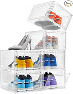 Attelite Shoe Box Organizer,Set of 6,Stackable Plastic Shoe Box with Clear Door, Shoe Storage Box Containers,For Display Sneakers,Easy Assembly,Fit up to US Size 12(13.4”x 10.6”x 7.4”)