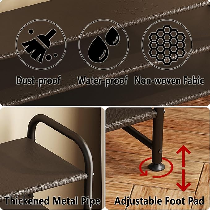 INGIORDAR Shoe Rack 4 Tier Long Storage Organizer Wide Metal Shoe Shelf for Closet Entryway Brown