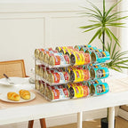 Amllas Can Organizer for Pantry, Stacking Can Storage Organizer Pantry, Automatic Rolling Can Rack for Fridge, 3Tire 3 Columns Can Holder for 36 Cans, Canned Goods Organizer