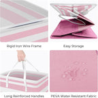 HomeHacks 2 Pack Large Laundry Baskets, Waterproof, Freestanding Laundry Hampers, Collapsible Clothes Hamper with Reinforced Handles in Laundry, College Dorm, Bathroom, Bedroom (Pink, 100Lx2)
