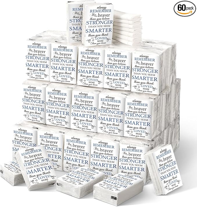 Travel Tissue Packs Bulk Inspirational Pocket Travel Packs Appreciation Individual Tissue for Toilet Wedding Party Daily Use Swag Bag Stuffers Self Care Items Bulk(60 Pcs)