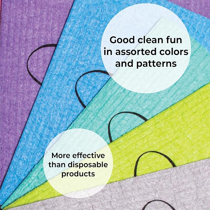 Skoy Cloth, 8-Pack Versatile Swedish Dishcloths for Kitchen and Household Use, Reusable Cleaning Cloths, Planet-Friendly, Dishwasher and Dryer-Safe, Assorted Colors