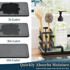Consumest Sponge Holder for Kitchen Sink - Sink Caddy Organizer with Water Absorbing Stone Tray, Detachable Brush Holder, Stainless Steel Kitchen Counter Organizer Rack, Black