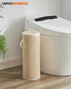 Bamboo Toilet Paper Storage Basket with Lid & Handle - 10L Handwoven Bathroom Organizer for 4 Rolls - Sturdy Stand Holder for Toilet Paper Organization, Light Natural