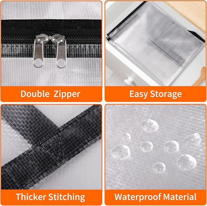 TasticTotes 6 Pack Long Clear Storage Bags for Comforter, Clothes & Bedding, Plastic Blanket Storage with Zipper and Handle, Moving Bags, Closet Organizer and Under-Bed Storage (90L, 39.4"*7.1"*19.7")