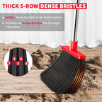 Broom with Dustpan Combo Set, Dust Pans with Long Handle for Upright Sweeping, Standing Broom and Dustpan Set with Self-Cleaning Teeth for Home, Kitchen & Office Floors(Red & Black)