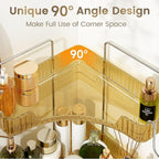Golden 3-Tier Corner Bathroom Organizer, Countertop Storage Shelf with Hooks | Makeup & Skincare Organizer for Bathroom Sink and Vanity Counter