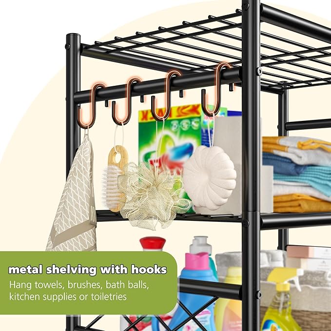 Durayloly 3Tier Storage Shelves Metal Shelving Unit Organizer,Adjustable Wire Shelving Rack Pantry Kitchen with Hooks,Shelves for Laundry,Office and Bathroom closet shelves 23.6" W x 13.8" D x 30.9" H