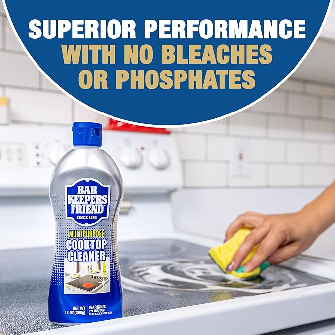 Bar Keepers Friend Cooktop Cleaner (13 oz) Multipurpose Liquid Stovetop Cleanser + Cookware Cleanser & Polish (12 oz) Stainless Steel Cleaner & Degreaser for Pots, Pans, Bakeware & Grills